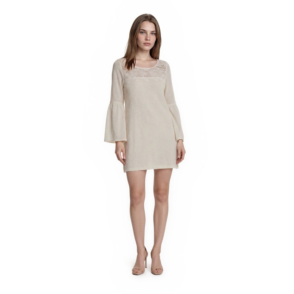 Flying Tomato Crochet Lace Dress Women's Size Large‎ Cream Bell Sleeve Boho